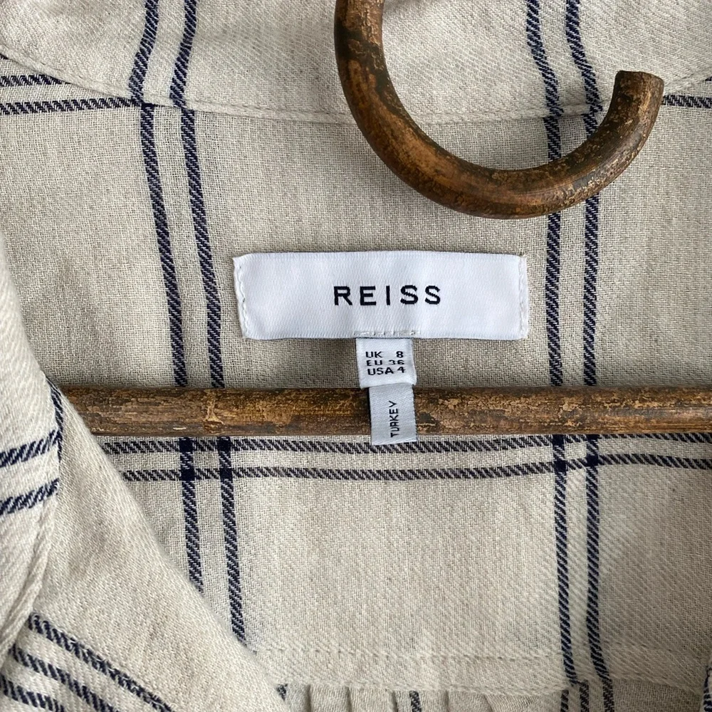 Reiss Checked Shirt Dress Tan and White - Picture 3 of 6